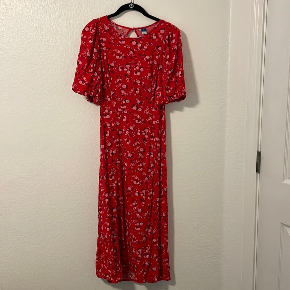 Red Floral Midi Dress